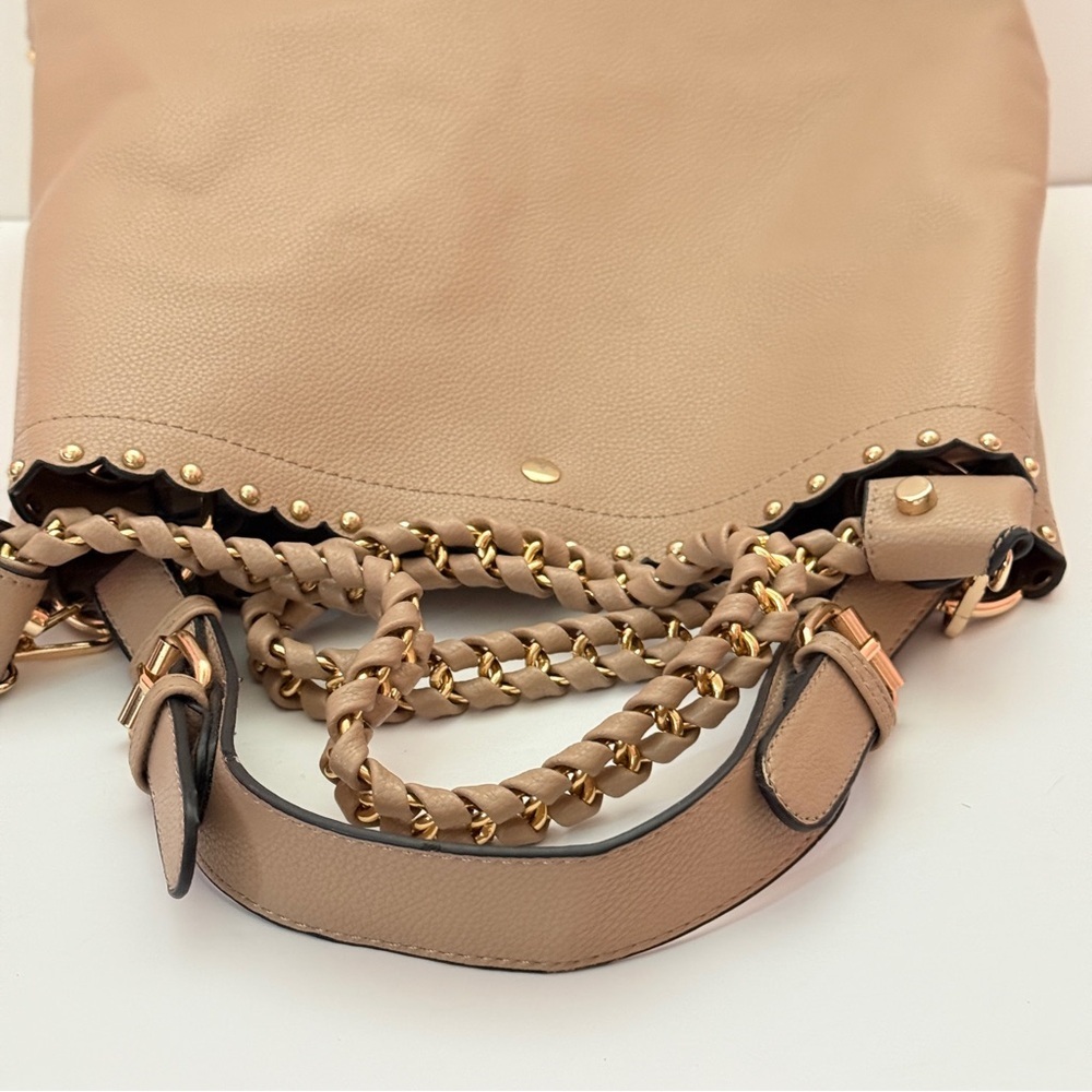 Women’s Tan Studded Shoulder Bag With Rope Style Handle - Picture 7 of 13